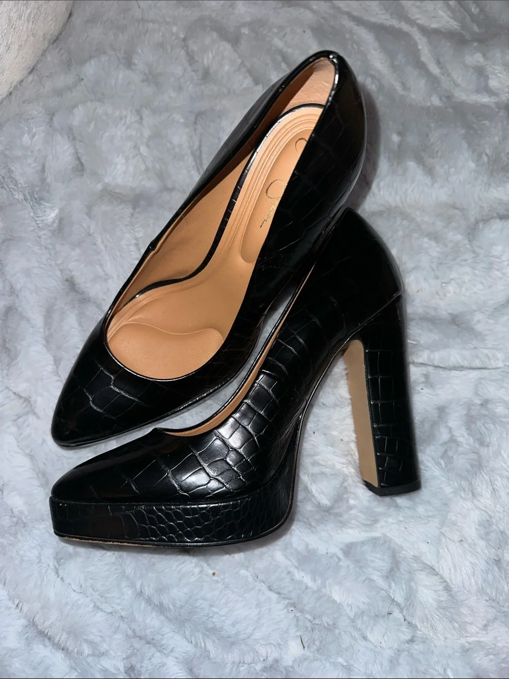 Jessica Simpson Black Croc-Embossed Platform Heel